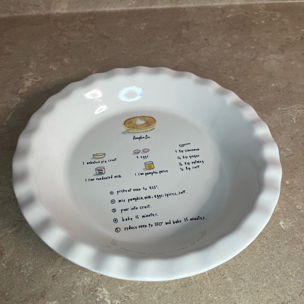 Rae Dunn White Ceramic Pie Dish with Recipe Print